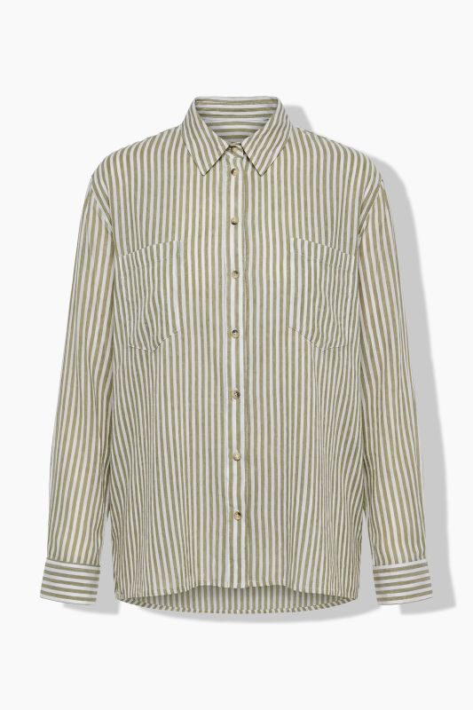 Striped Button Down Crepe Blouse