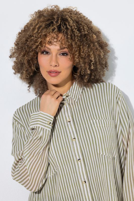 Striped Button Down Crepe Blouse