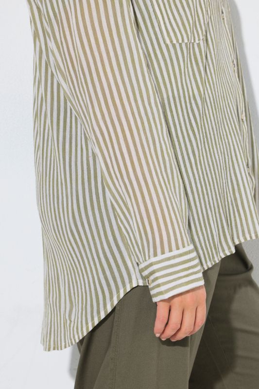 Striped Button Down Crepe Blouse