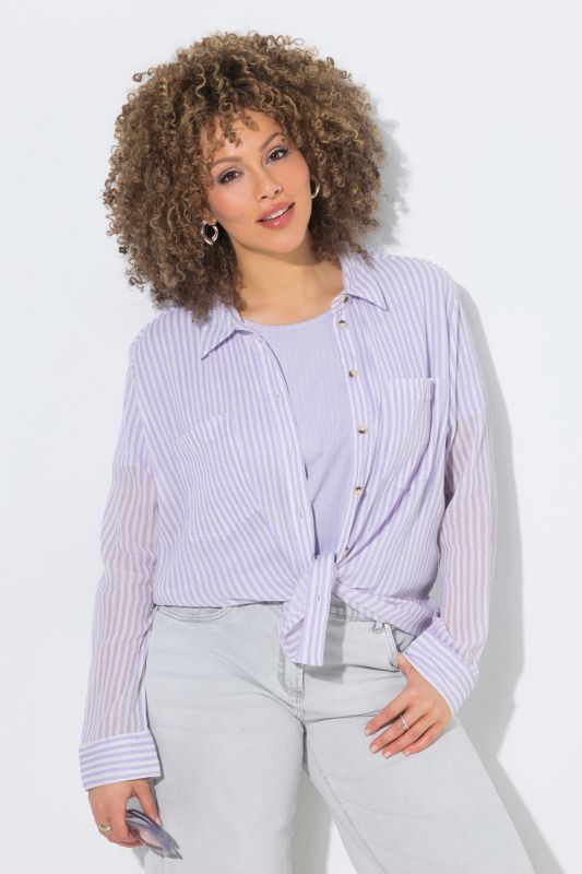 Striped Button Down Crepe Blouse