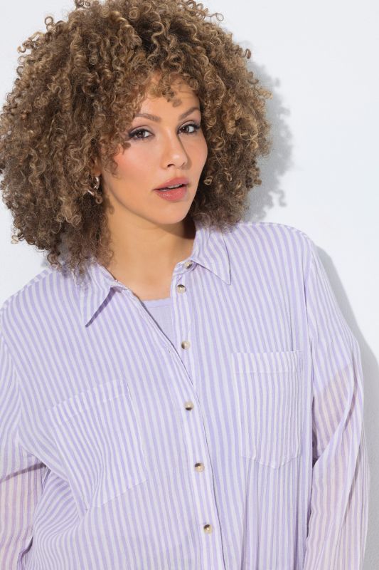 Striped Button Down Crepe Blouse