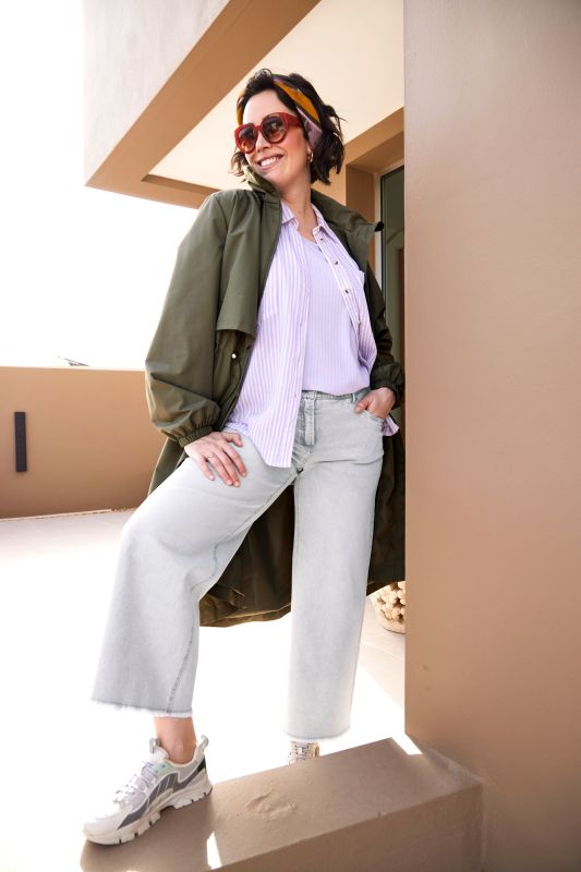 Striped Button Down Crepe Blouse