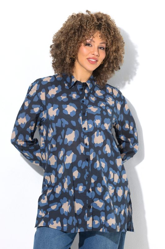 Leopard Print Long Sleeve Button Down Tunic Blouse