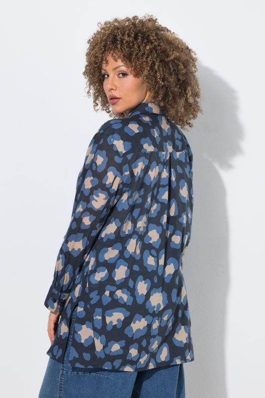 Leopard Print Long Sleeve Button Down Tunic Blouse