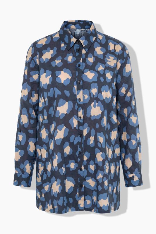 Leopard Print Long Sleeve Button Down Tunic Blouse