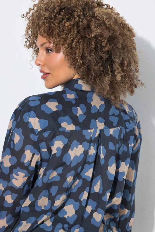 Leopard Print Long Sleeve Button Down Tunic Blouse