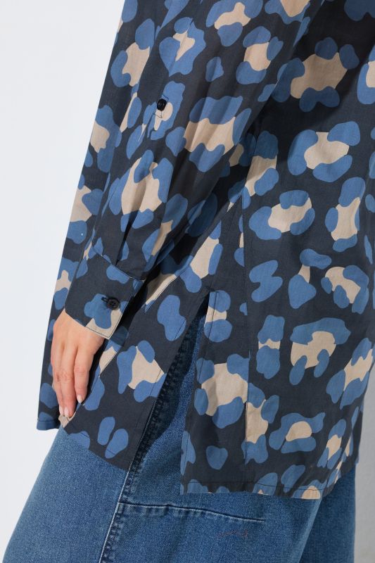 Leopard Print Long Sleeve Button Down Tunic Blouse