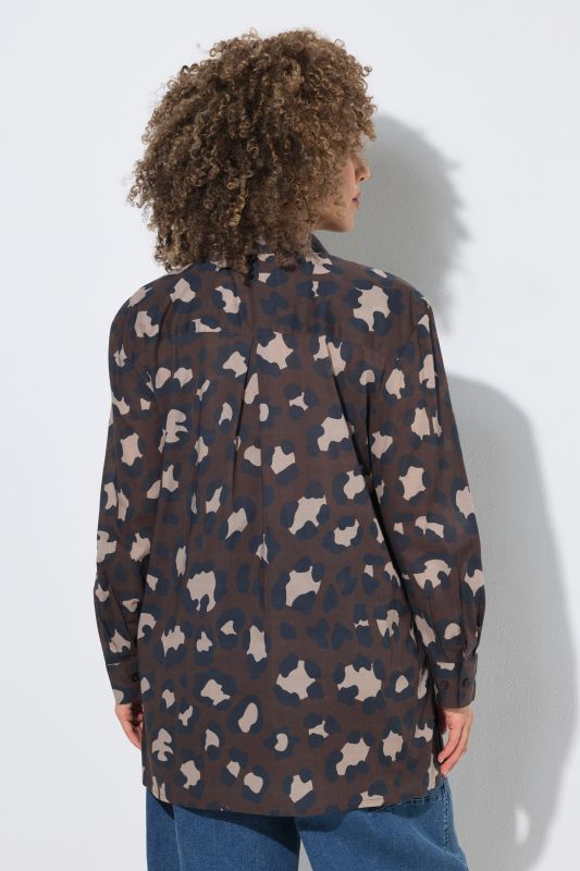 Leopard Print Long Sleeve Button Down Tunic Blouse