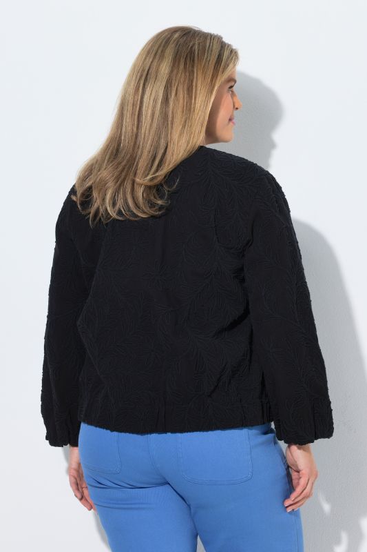 Eco Cotton Floral Embroidered Elastic Hem Blouson Jacket