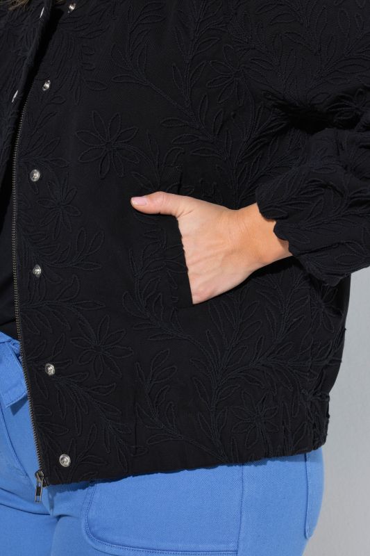 Eco Cotton Floral Embroidered Elastic Hem Blouson Jacket