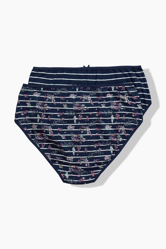 2 Pack Eco Cotton Floral Stripe Midi Briefs