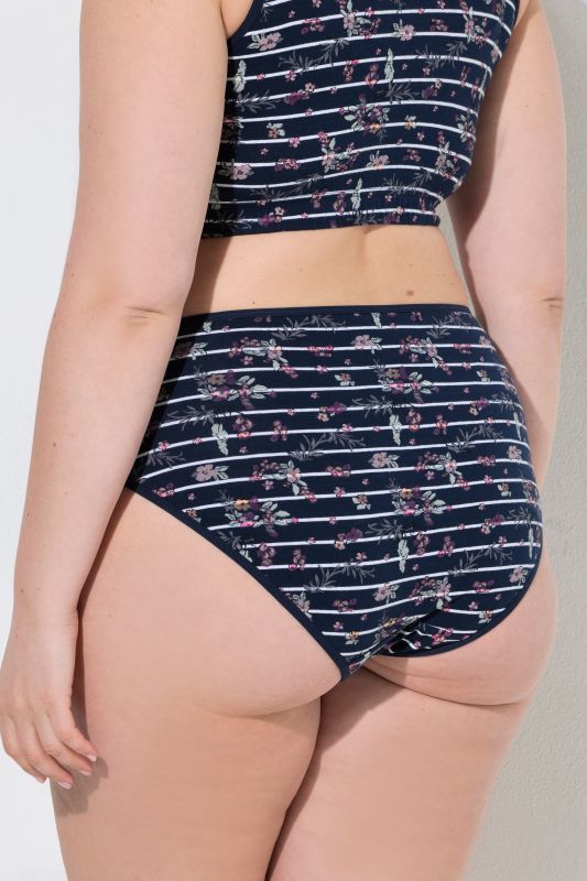 2 Pack Eco Cotton Floral Stripe Midi Briefs