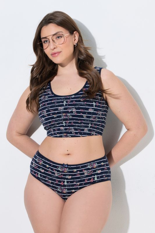 2 Pack Eco Cotton Floral Stripe Midi Briefs