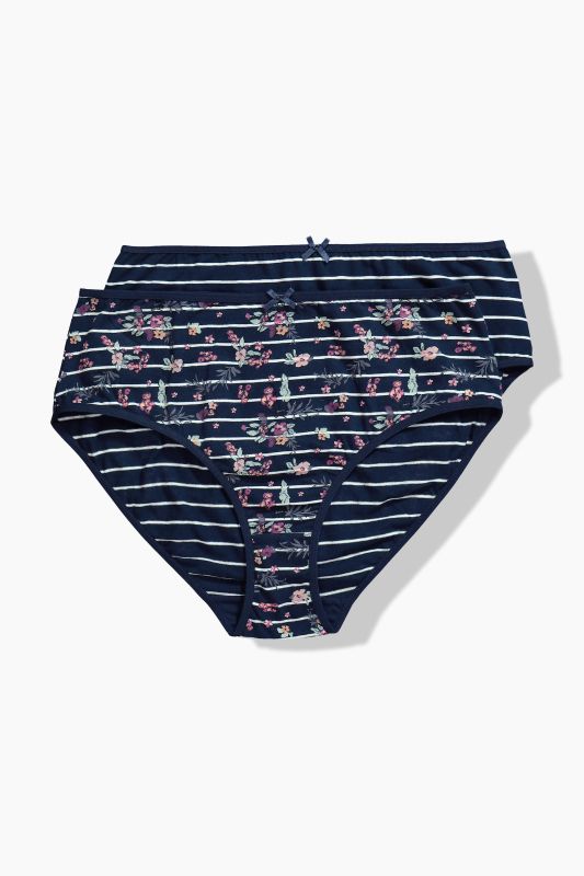 2 Pack Eco Cotton Floral Stripe Midi Briefs