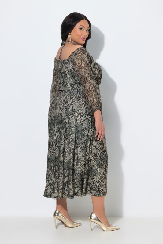 Snakeskin Print Off-The-Shoulder Halter Dress