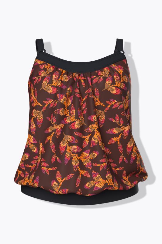 Sunset Leaves Elastic Hem Tankini Set