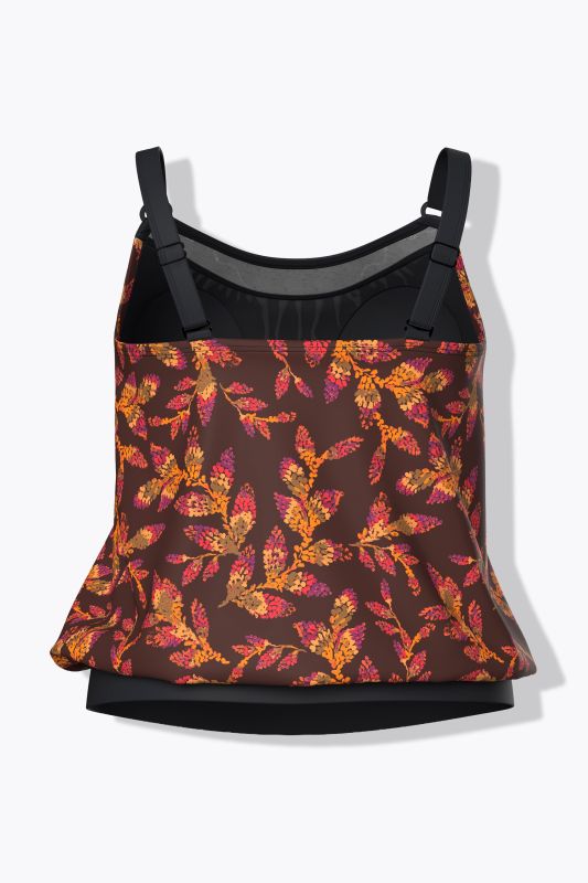 Sunset Leaves Elastic Hem Tankini Set
