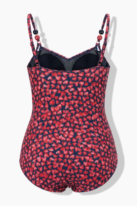 Strawberry Print Beaded One Piece Swimsuit