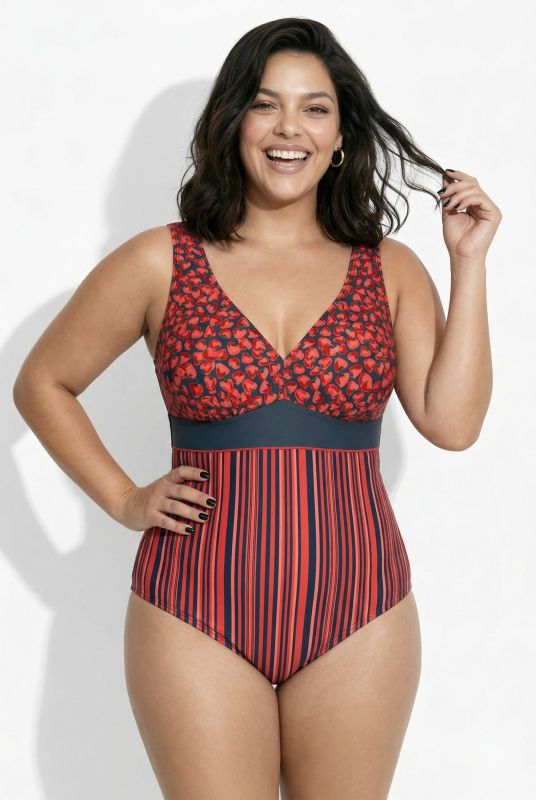 Pinstripe Strawberry One Piece Swimsuit
