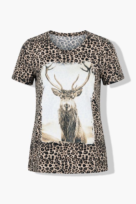 Leopard Print Deer Graphic Tee