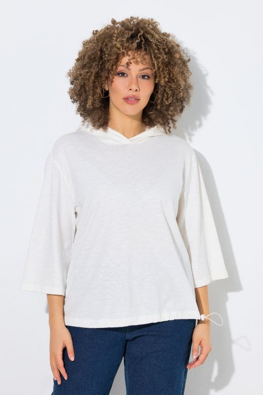 Elastic Hem Hooded 3/4 Sleeve Tee