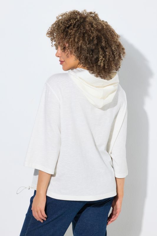 Elastic Hem Hooded 3/4 Sleeve Tee