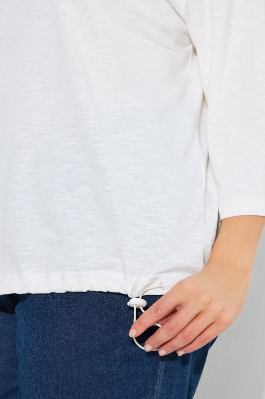 Elastic Hem Hooded 3/4 Sleeve Tee