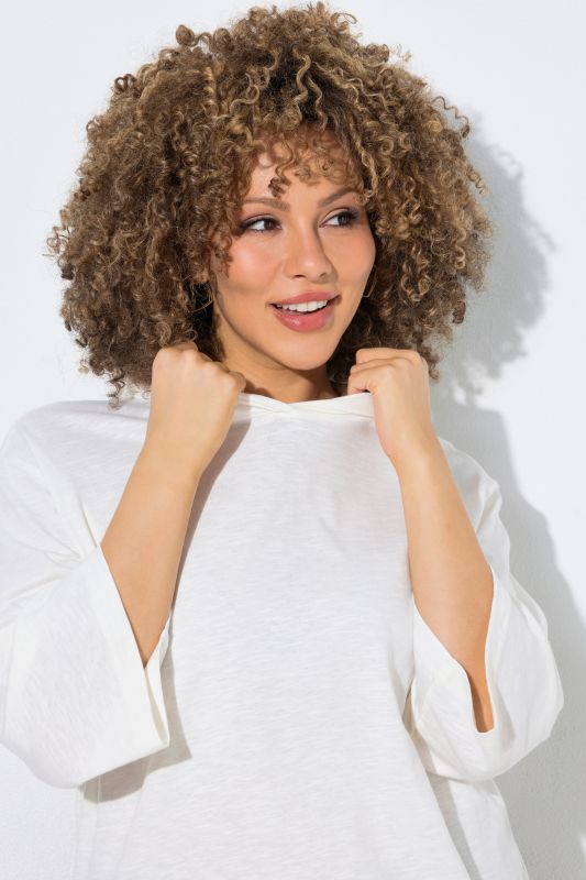 Elastic Hem Hooded 3/4 Sleeve Tee