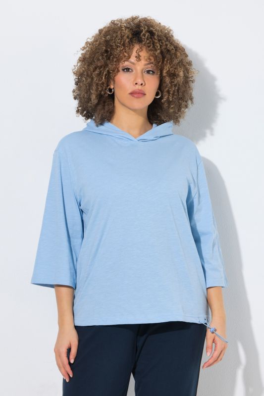 Elastic Hem Hooded 3/4 Sleeve Tee