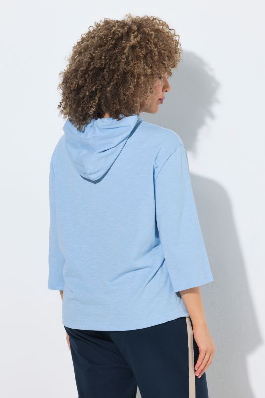 Elastic Hem Hooded 3/4 Sleeve Tee