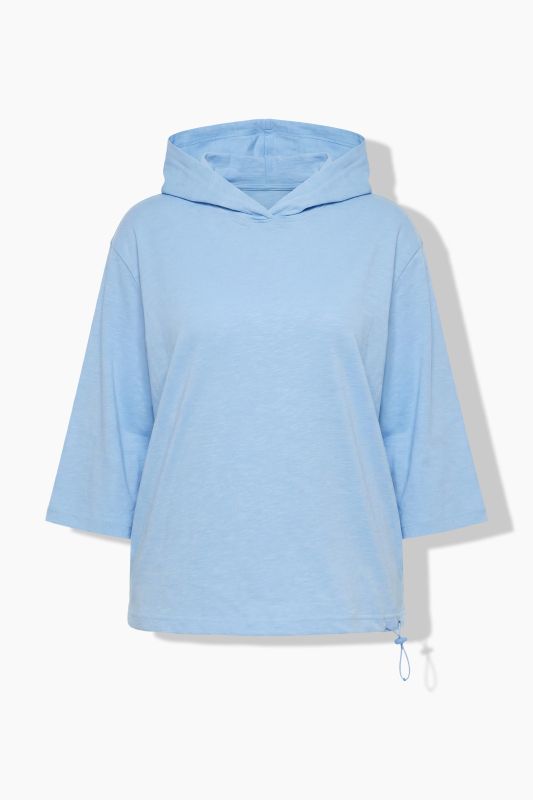 Elastic Hem Hooded 3/4 Sleeve Tee