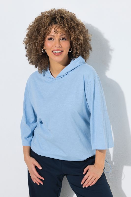 Elastic Hem Hooded 3/4 Sleeve Tee