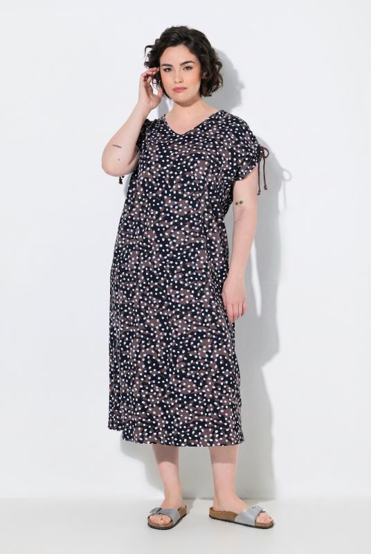 Polka Dot Gathered Shoulders Dress