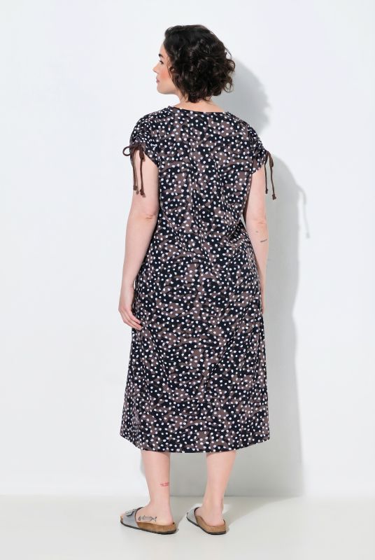 Polka Dot Gathered Shoulders Dress