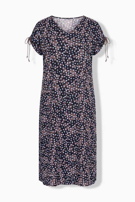 Polka Dot Gathered Shoulders Dress