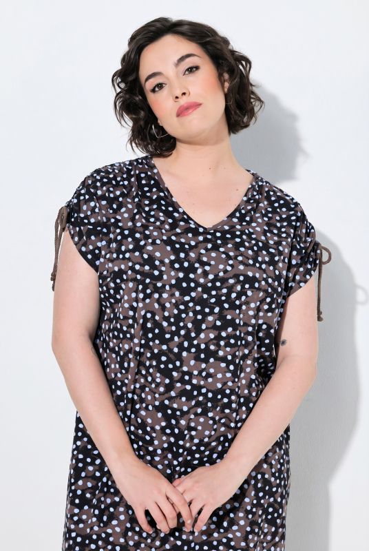 Polka Dot Gathered Shoulders Dress