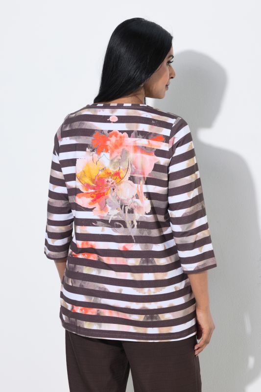Floral Striped Pima Cotton 3/4 Sleeve Tee