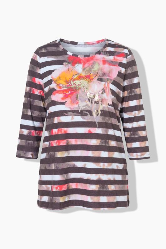 Floral Striped Pima Cotton 3/4 Sleeve Tee