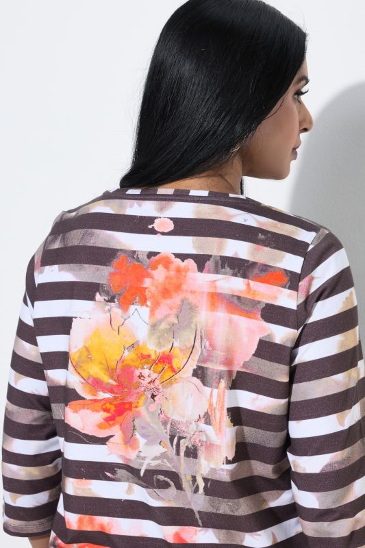 Floral Striped Pima Cotton 3/4 Sleeve Tee