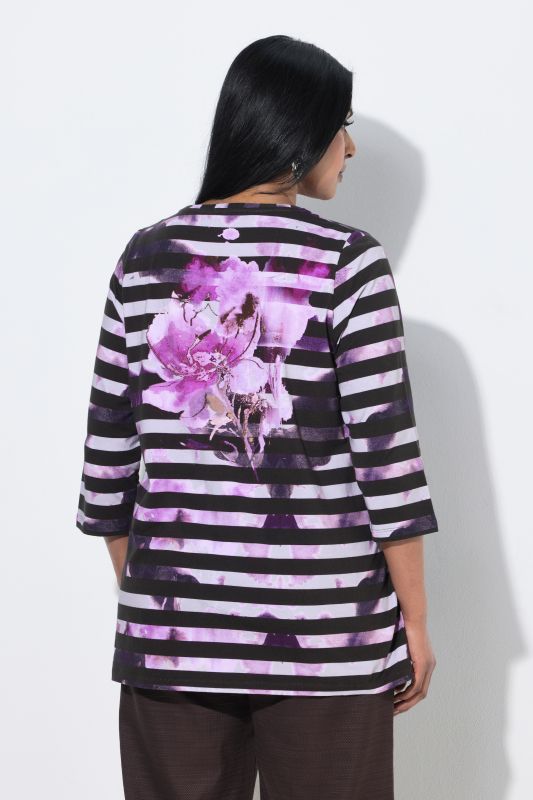 Floral Striped Pima Cotton 3/4 Sleeve Tee