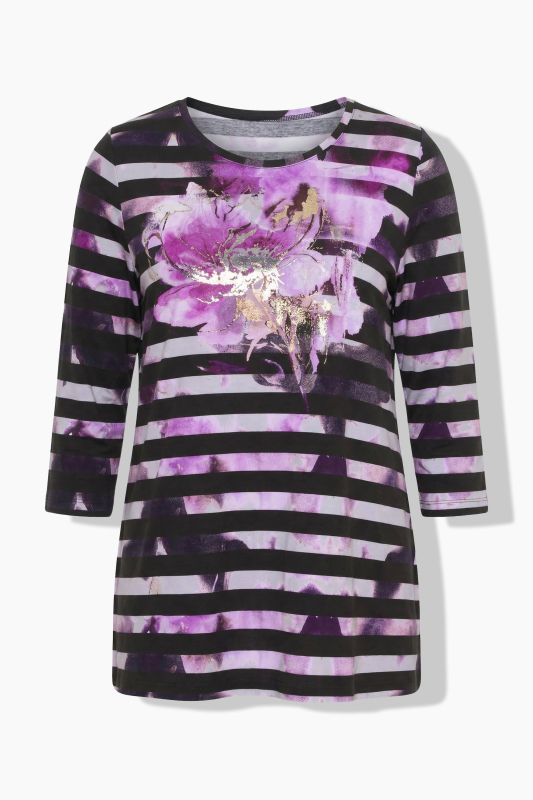 Floral Striped Pima Cotton 3/4 Sleeve Tee