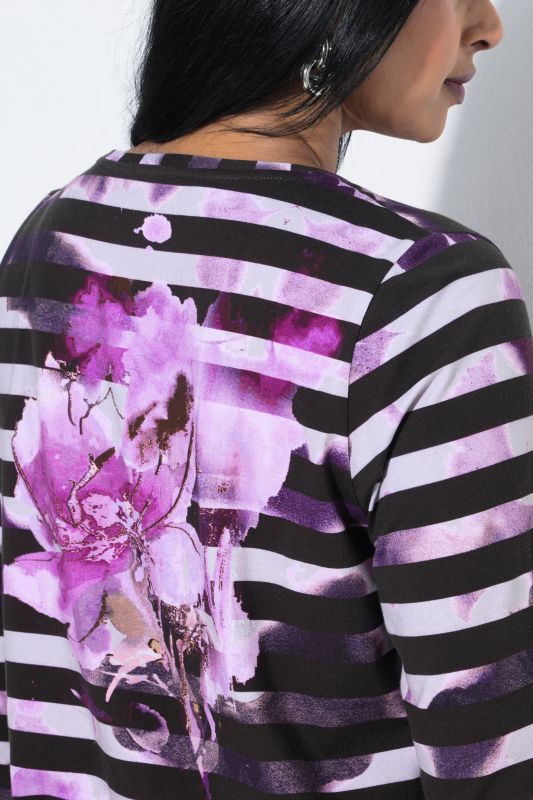 Floral Striped Pima Cotton 3/4 Sleeve Tee