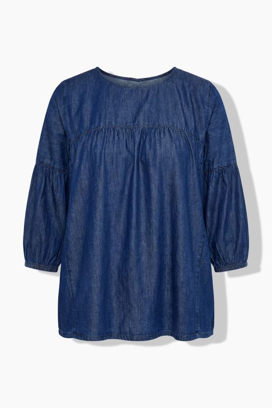 Denim Empire Waist Balloon Sleeve Blouse