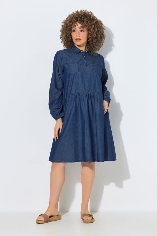 Denim A-Line Elastic Waist Pocket Dress