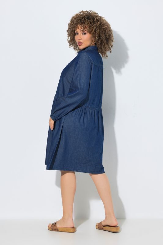 Denim A-Line Elastic Waist Pocket Dress