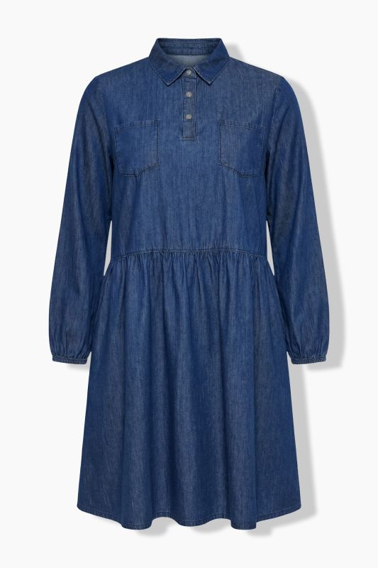 Denim A-Line Elastic Waist Pocket Dress