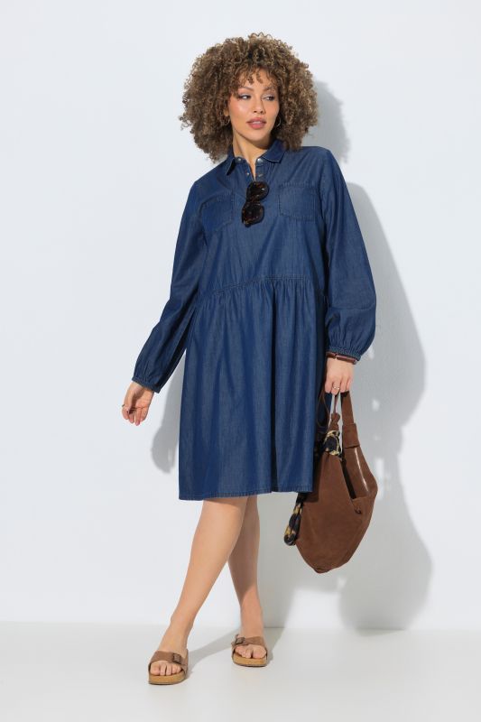 Denim A-Line Elastic Waist Pocket Dress