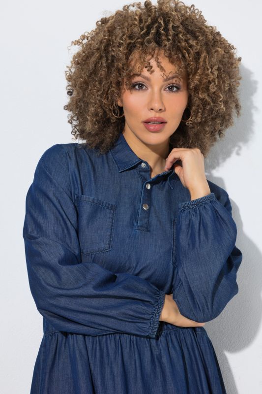 Denim A-Line Elastic Waist Pocket Dress