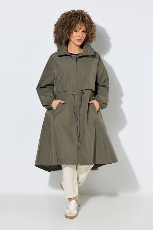 Hooded Drawstring Waist A-Line Coat