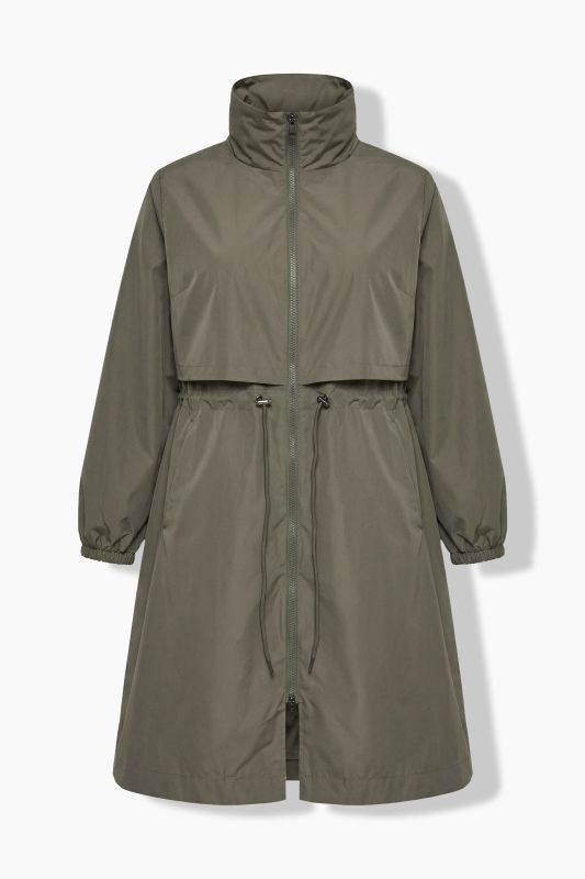 Hooded Drawstring Waist A-Line Coat